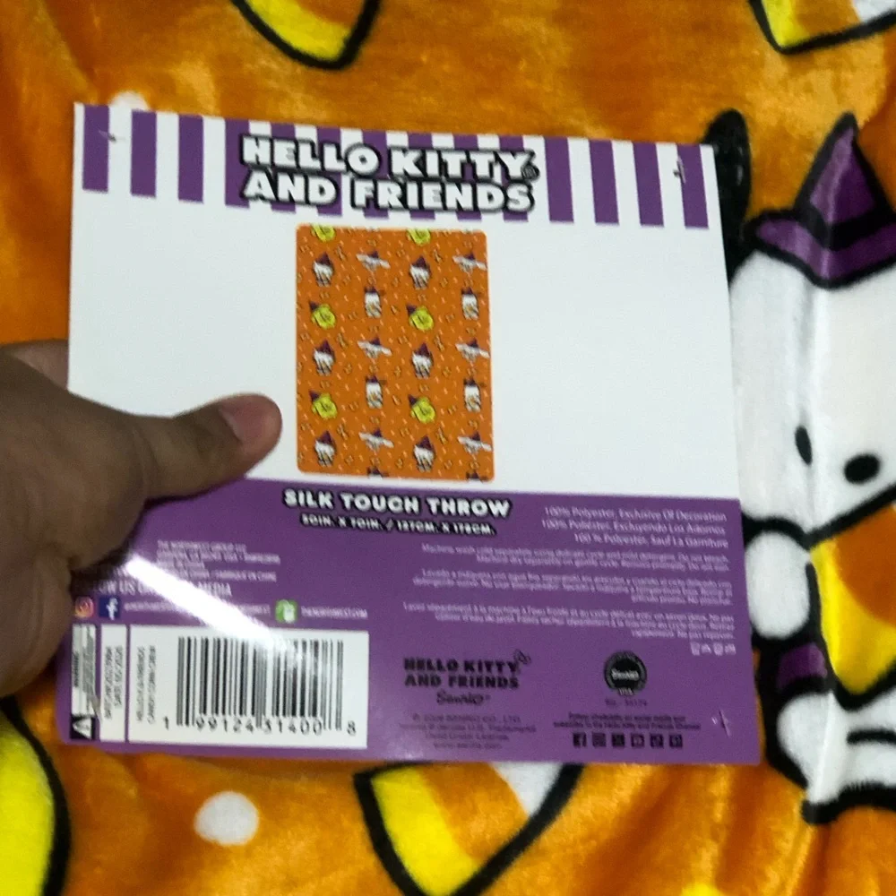 Sanrio Hello Kitty & Friends Candy Corn Silk Touch Throw,50in x 70in, Orange